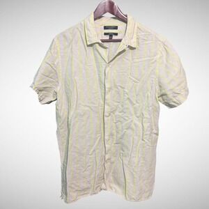 Banana Republic linen shirt men's large slim fit short sleeve beige green